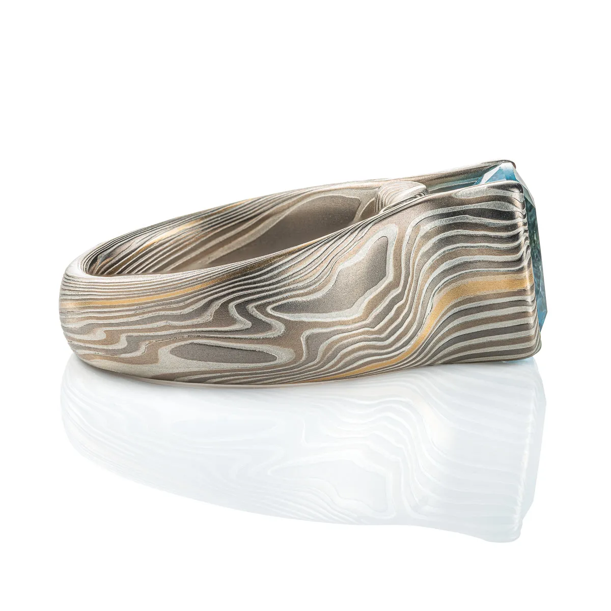 Statement Mokume Gane and Aquamarine Ring