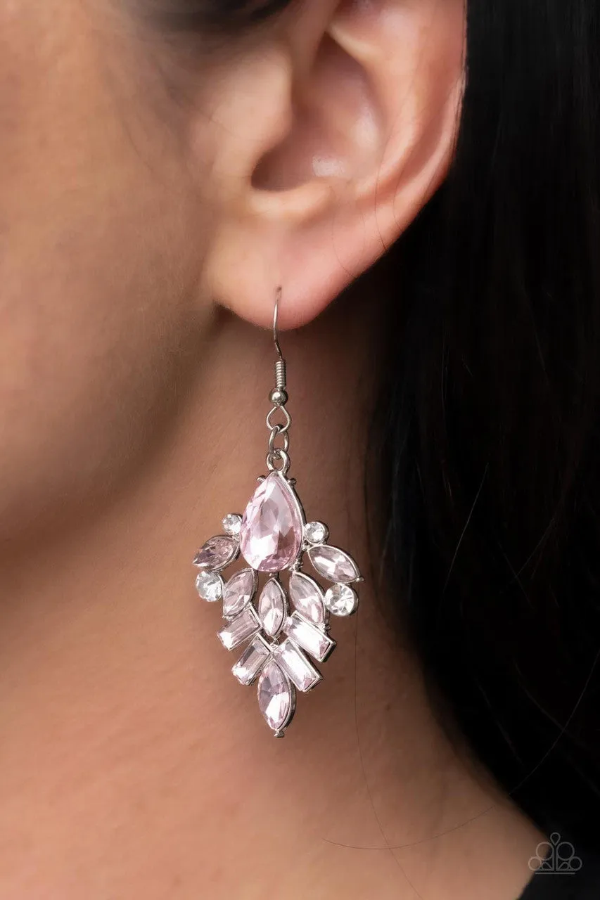 Stellar-escent Elegance - Pink - Rhinestone Paparazzi Fishhook Earrings