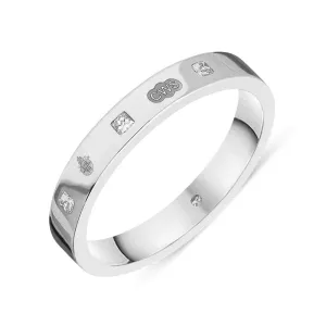Sterling Silver 0.09ct Diamond Queen's Jubilee Hallmark Princess Cut 3mm Ring D