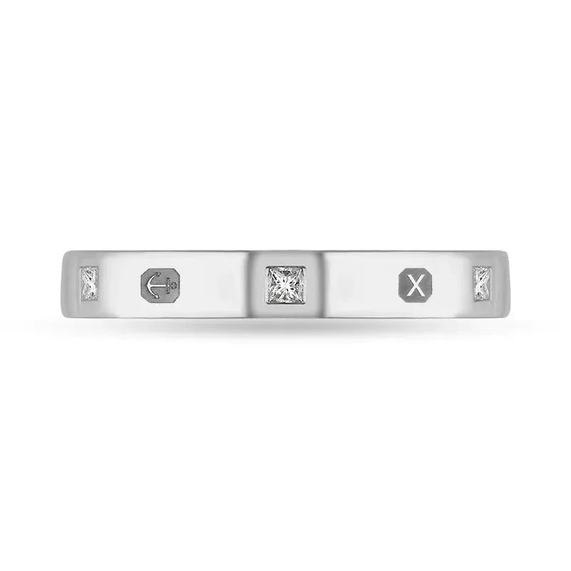 Sterling Silver 0.09ct Diamond Queen's Jubilee Hallmark Princess Cut 3mm Ring D
