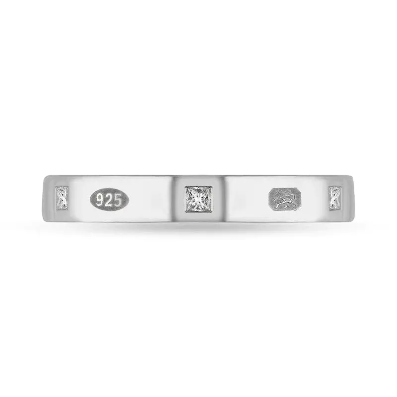 Sterling Silver 0.09ct Diamond Queen's Jubilee Hallmark Princess Cut 3mm Ring D