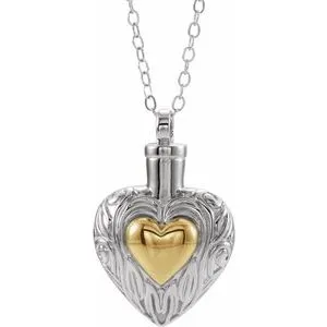 Sterling Silver 14K Yellow Gold-Plated Heart Ash Holder 18" Necklace
