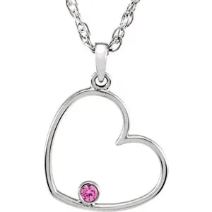 Sterling Silver 1.5 mm Round Pink Cubic Zirconia Heart 18" Necklace
