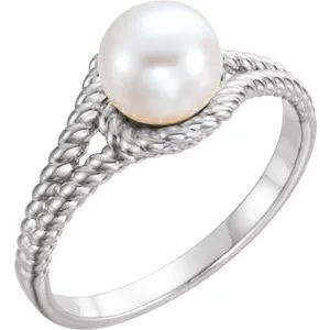 Sterling Silver 7 mm White Freshwater Pearl Rope Ring