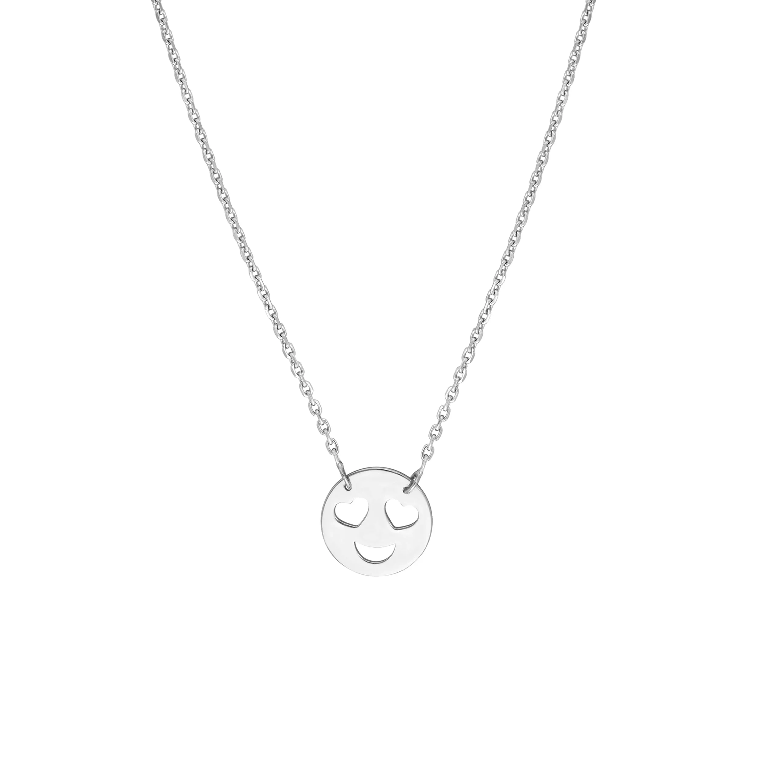 Sterling Silver Heart Eyes Emoji Adjustable Necklace