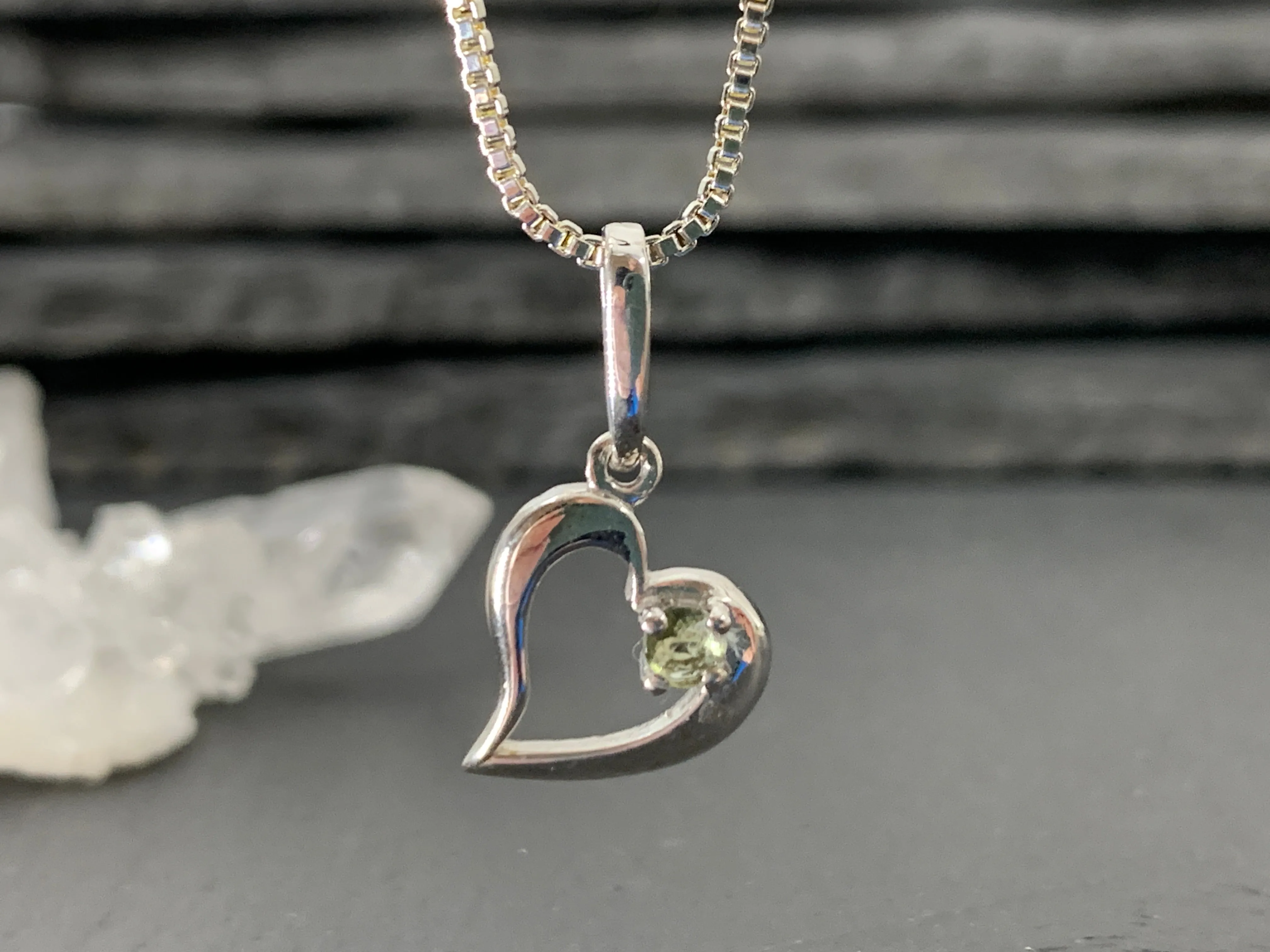 Sterling silver Heart pendant with 3mm round faceted moldavite