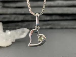 Sterling silver Heart pendant with 3mm round faceted moldavite