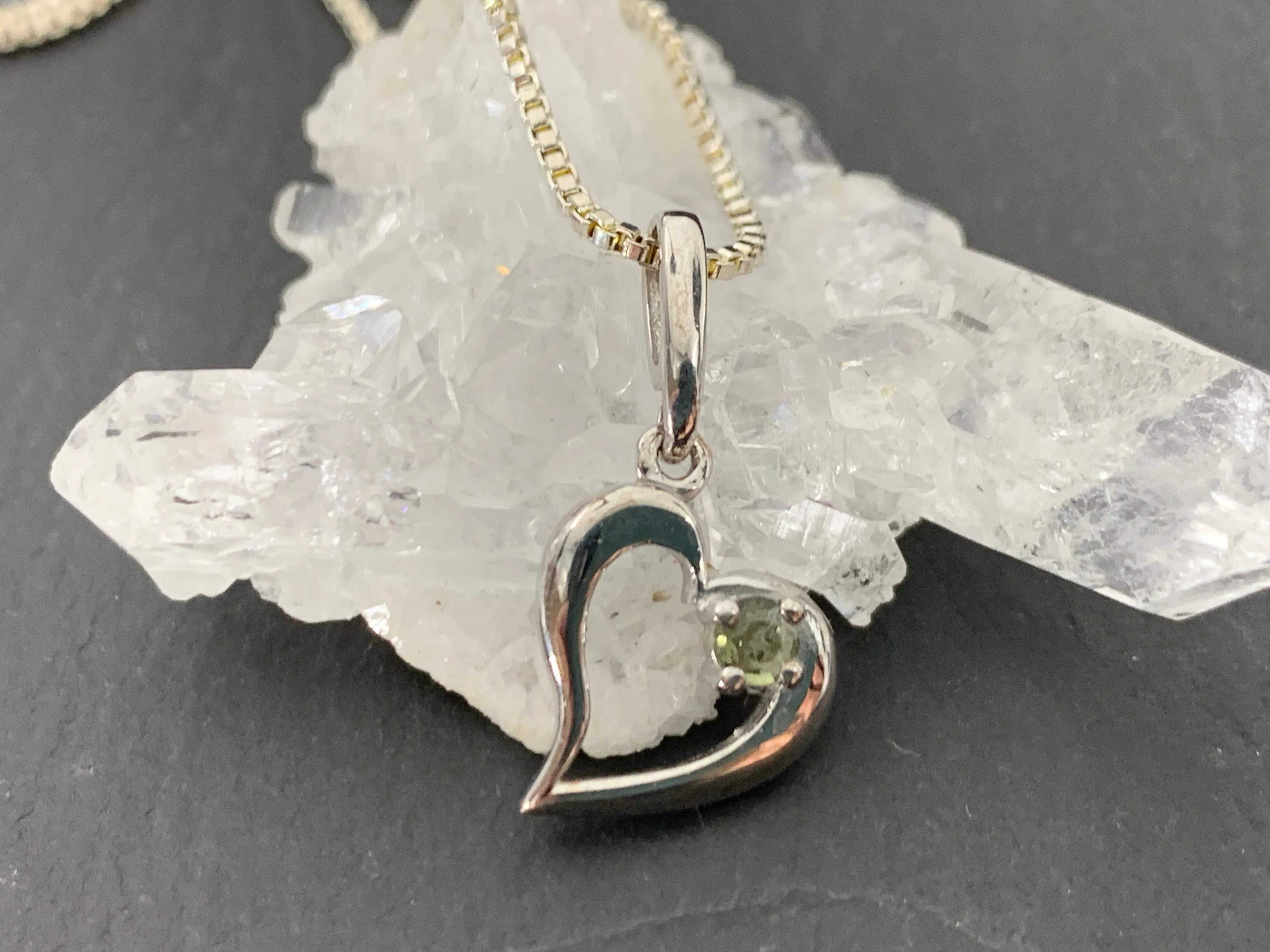 Sterling silver Heart pendant with 3mm round faceted moldavite