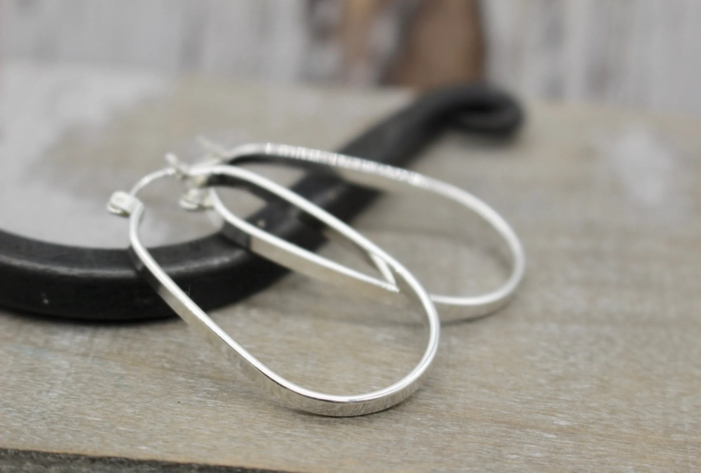 Sterling silver oval hoop earrings
