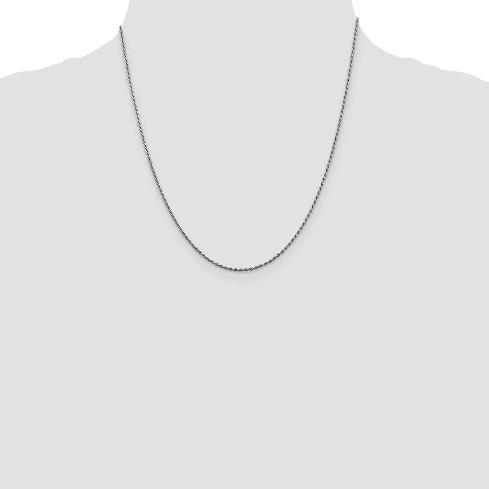 Sterling Silver Rhodium-plated 1.5mm Diamond-cut Rope Chain
