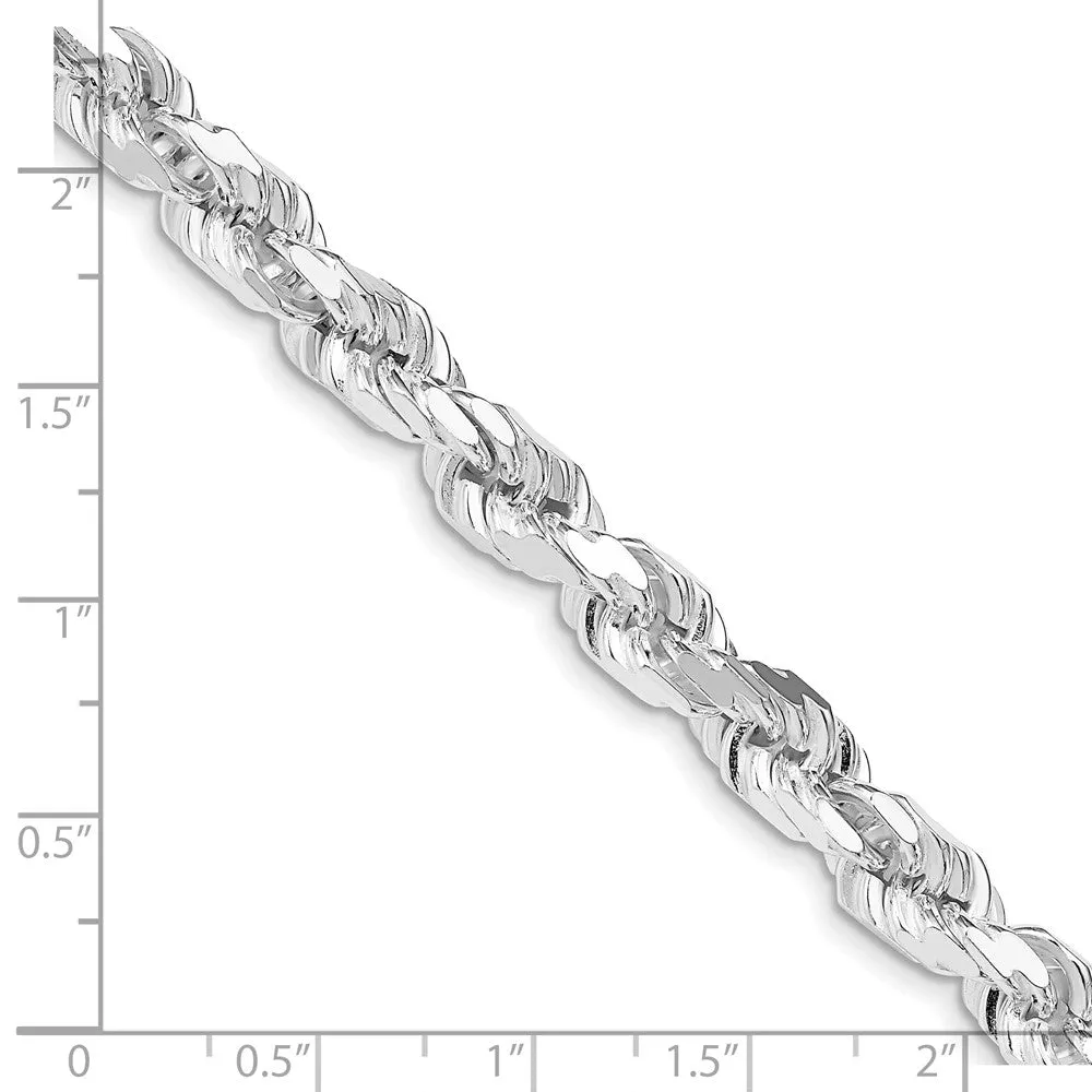 Sterling Silver Rhodium-plated 7mm Diamond-cut Rope Chain