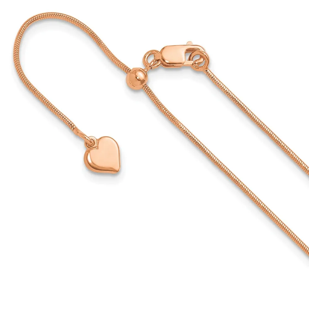 Sterling Silver Rose Gold-plated Adjustable .95mm Snake Chain