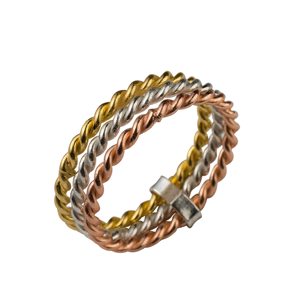 Sterling Silver Tri Color Twist Band Ring