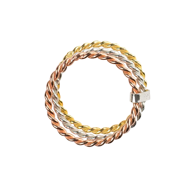 Sterling Silver Tri Color Twist Band Ring