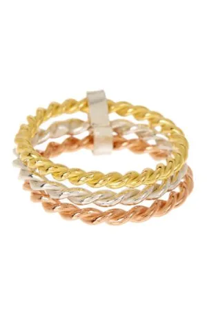 Sterling Silver Tri Color Twist Band Ring