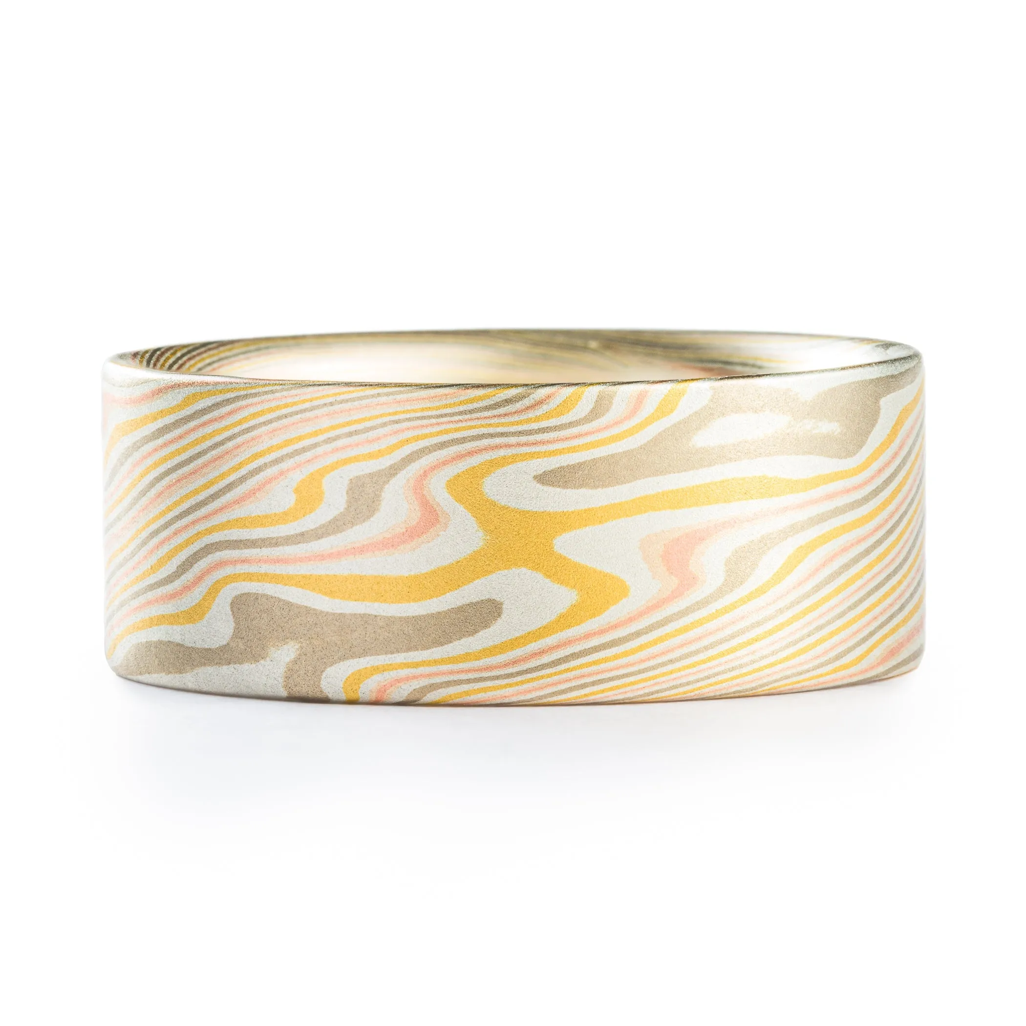 Summery Mokume Gane Ring in Twist Pattern and Firestorm Palette