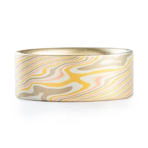Summery Mokume Gane Ring in Twist Pattern and Firestorm Palette