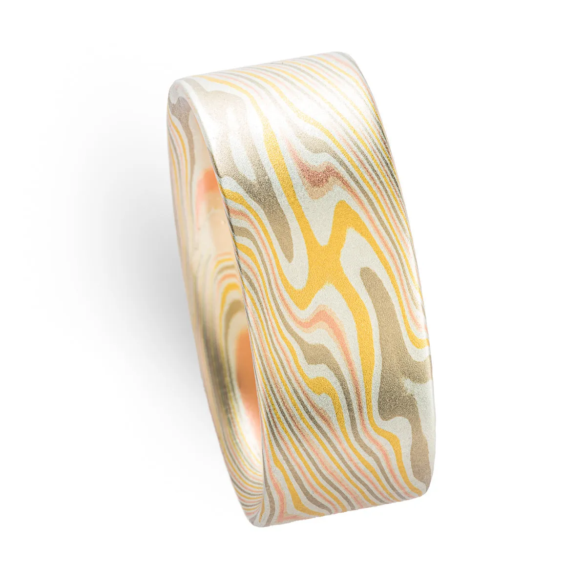 Summery Mokume Gane Ring in Twist Pattern and Firestorm Palette