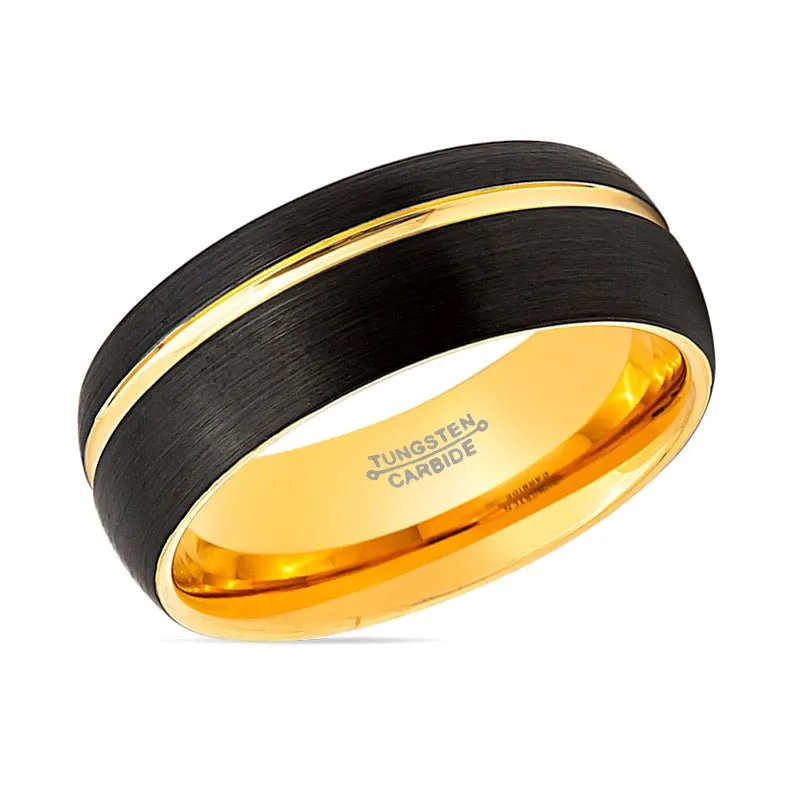 SUPERSONIC | Tungsten Ring Yellow Gold Groove
