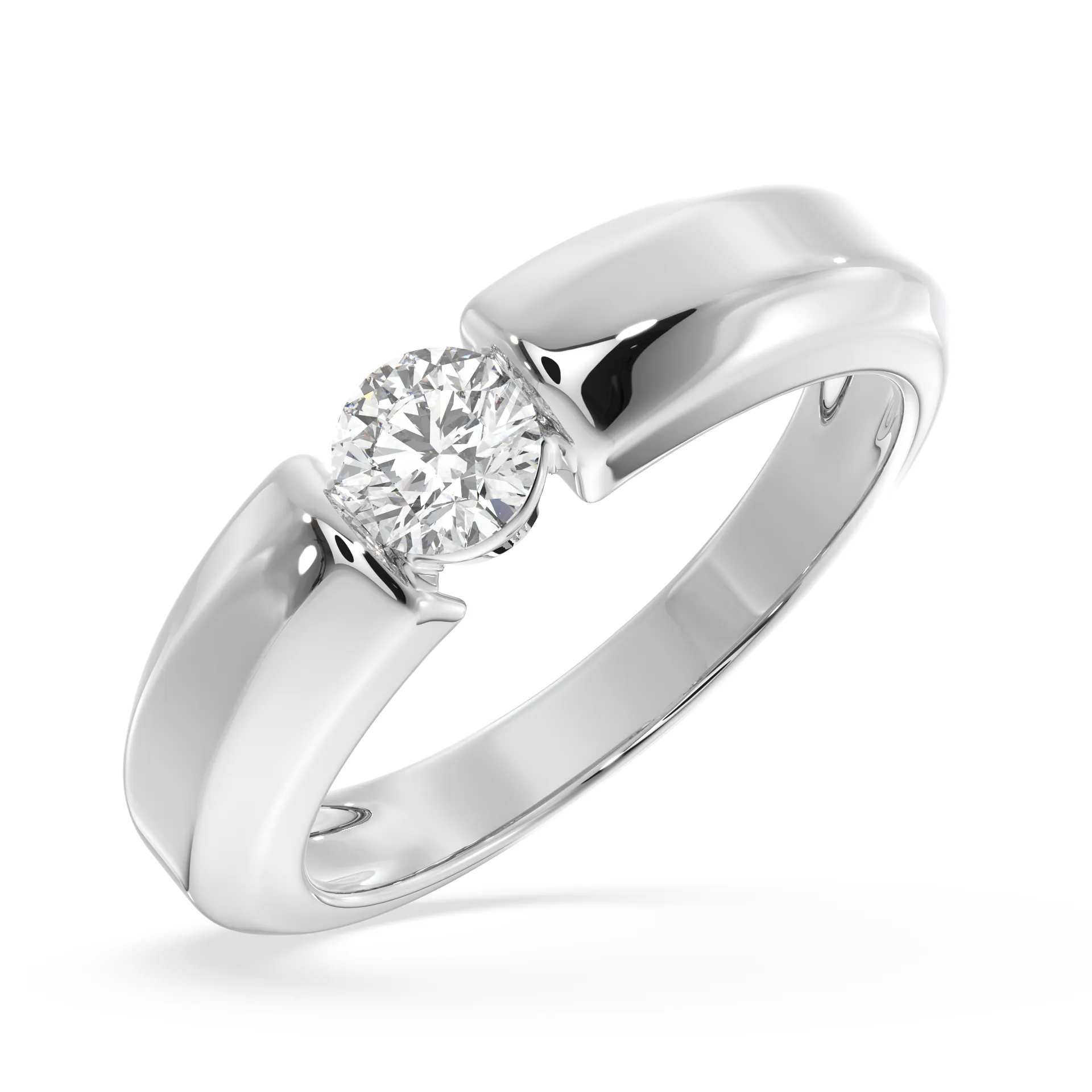 SY Women's Ring in Gold, Half-Bezel Solitaire