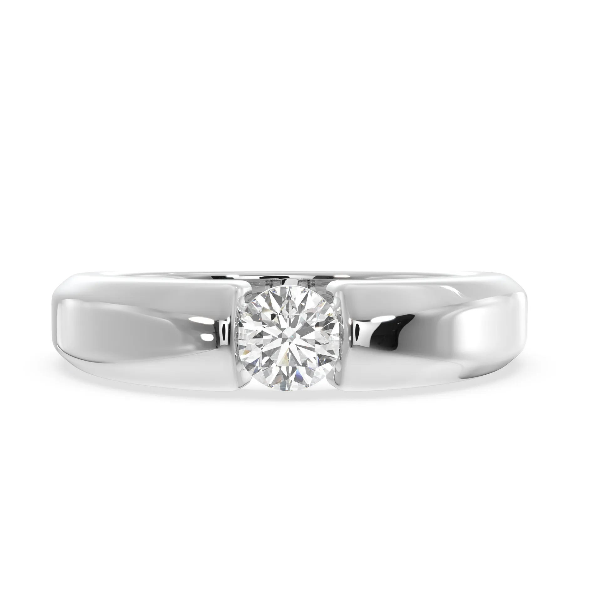 SY Women's Ring in Gold, Half-Bezel Solitaire