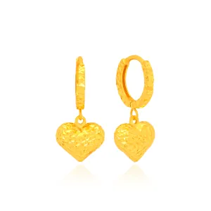 TAKA Jewellery 916 Gold Hoop Hanging Heart Earrings