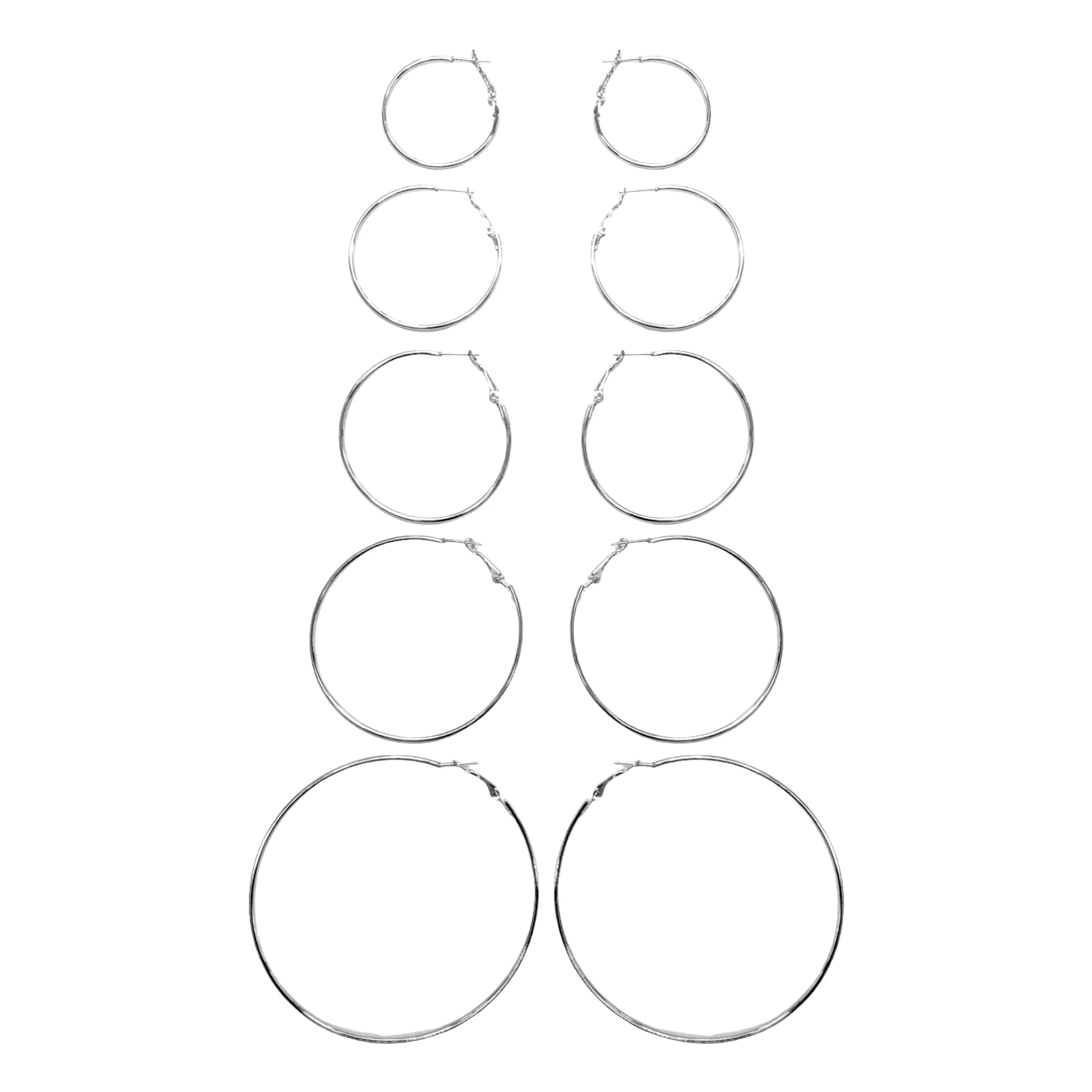 T&T Assorted Size Hoop Earrings (5 Pair)