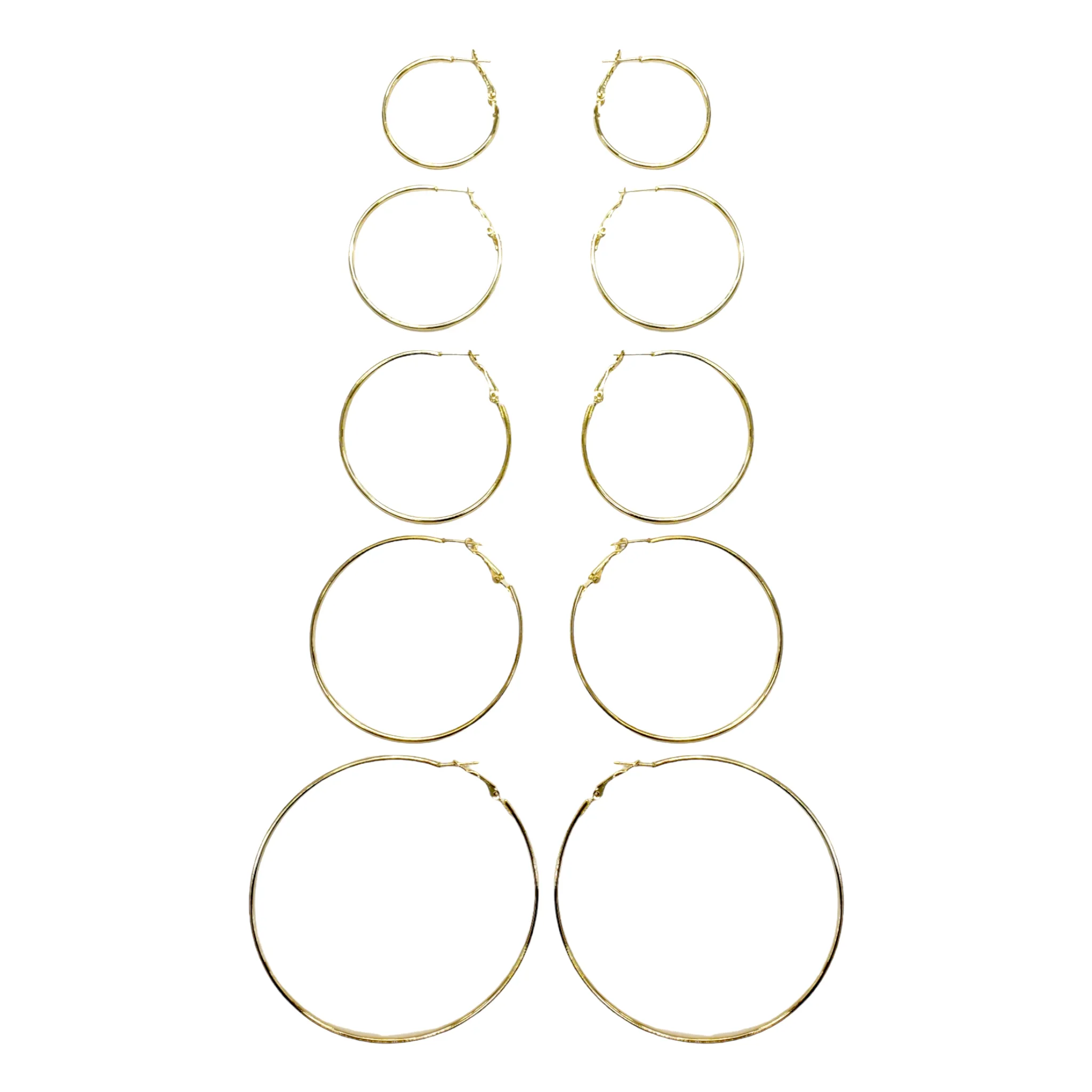 T&T Assorted Size Hoop Earrings (5 Pair)