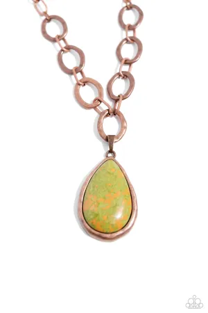 Tangible Tranquility - Copper - Oversized Green and Orange Stone Paparazzi Short Necklace