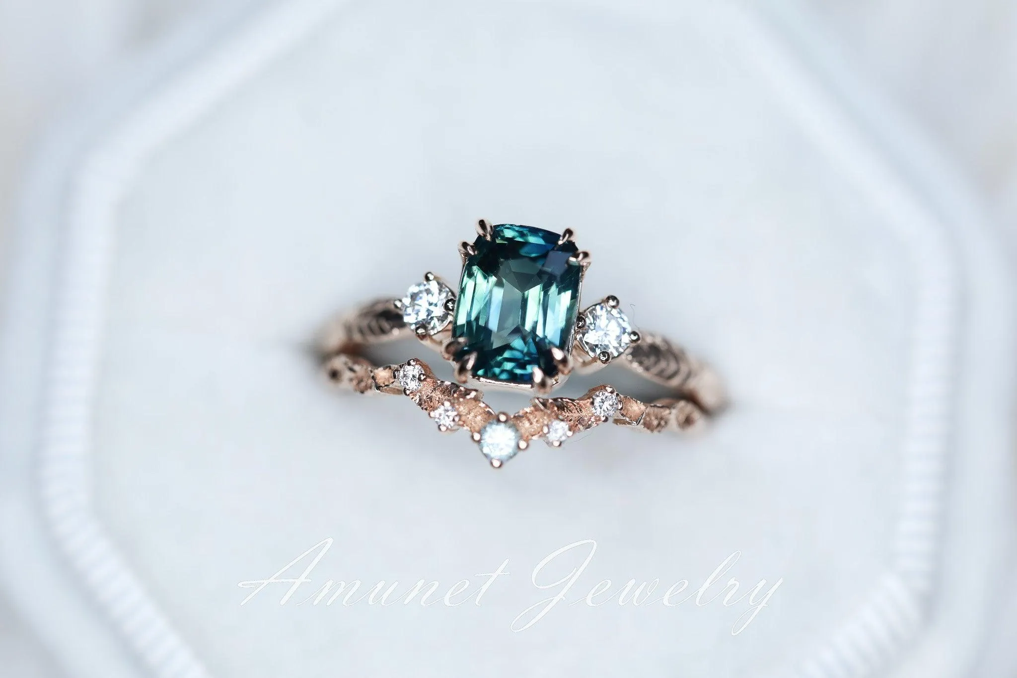 Teal Sapphire ring,blue green sapphire engagement ring, unique ring, Madagascar sapphire ring.