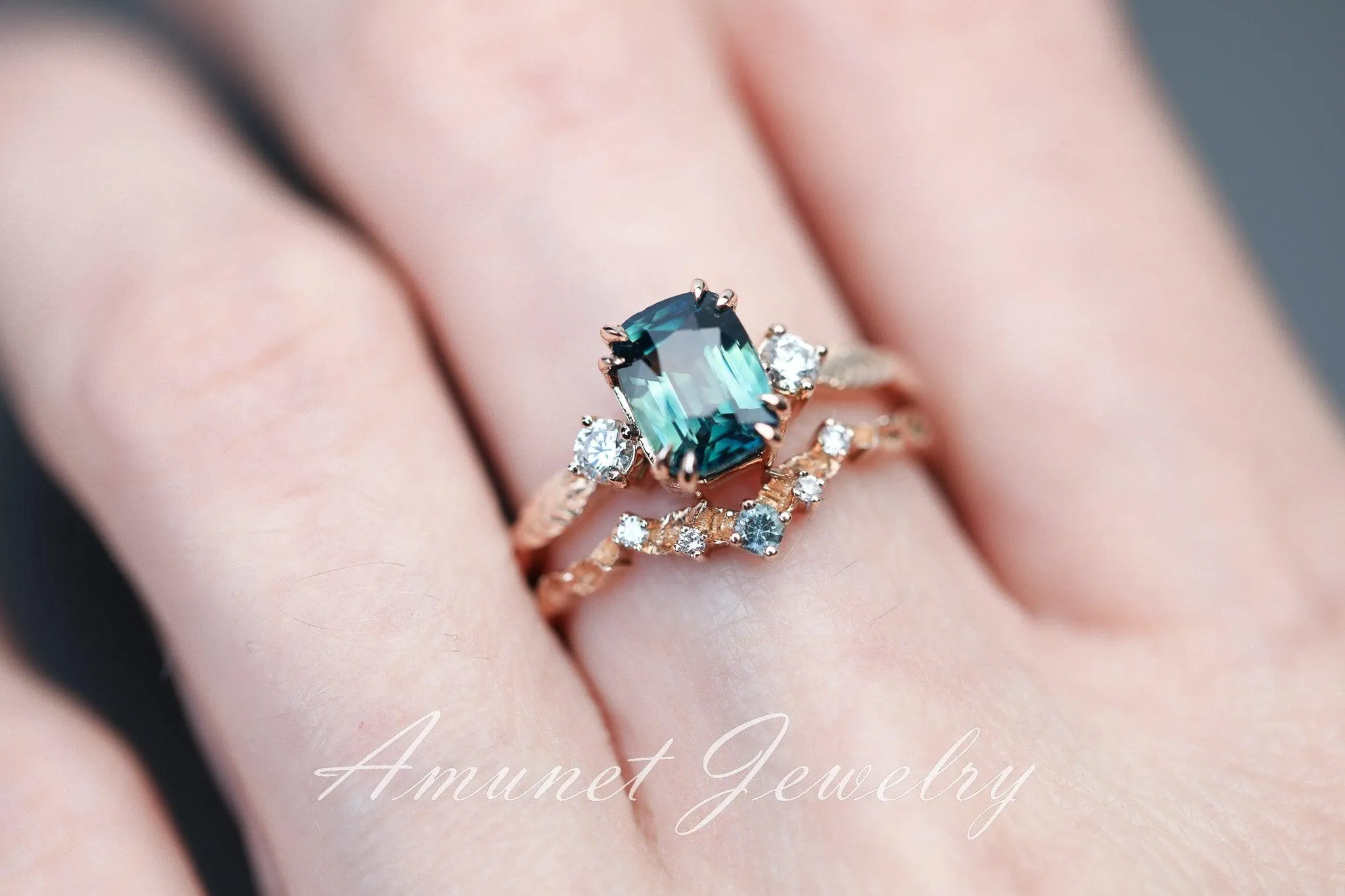 Teal Sapphire ring,blue green sapphire engagement ring, unique ring, Madagascar sapphire ring.