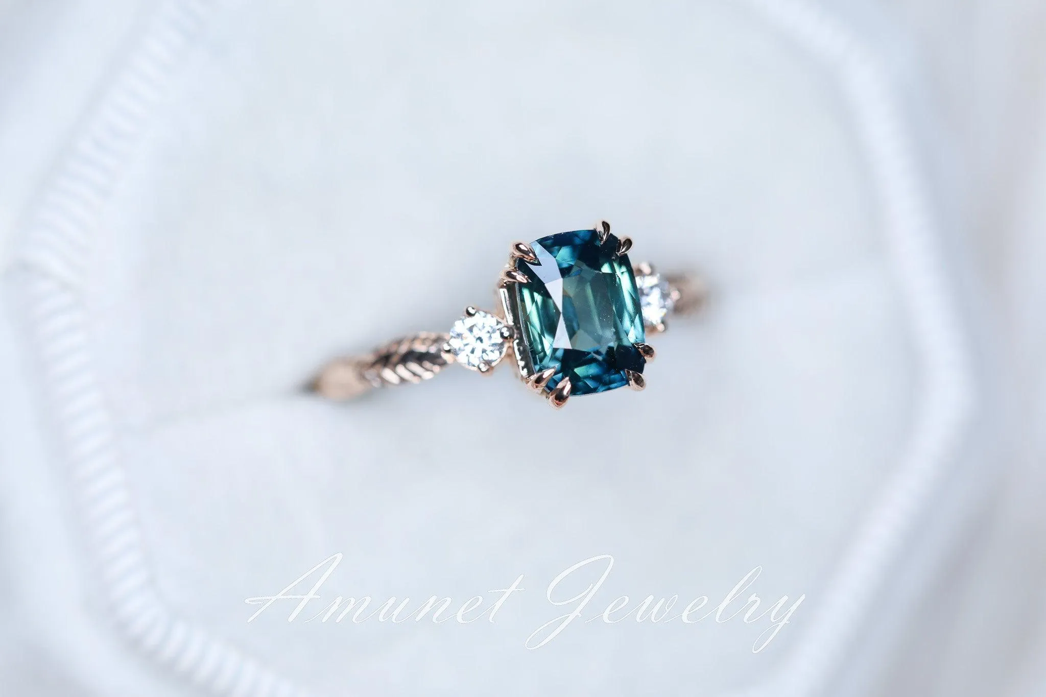 Teal Sapphire ring,blue green sapphire engagement ring, unique ring, Madagascar sapphire ring.