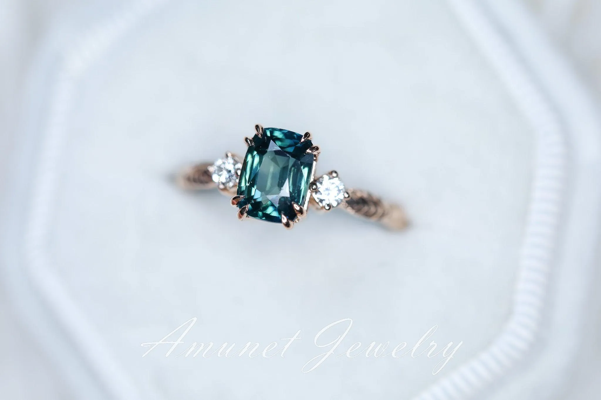 Teal Sapphire ring,blue green sapphire engagement ring, unique ring, Madagascar sapphire ring.