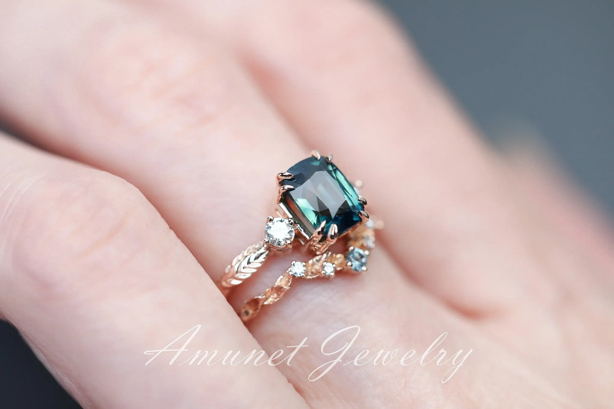 Teal Sapphire ring,blue green sapphire engagement ring, unique ring, Madagascar sapphire ring.