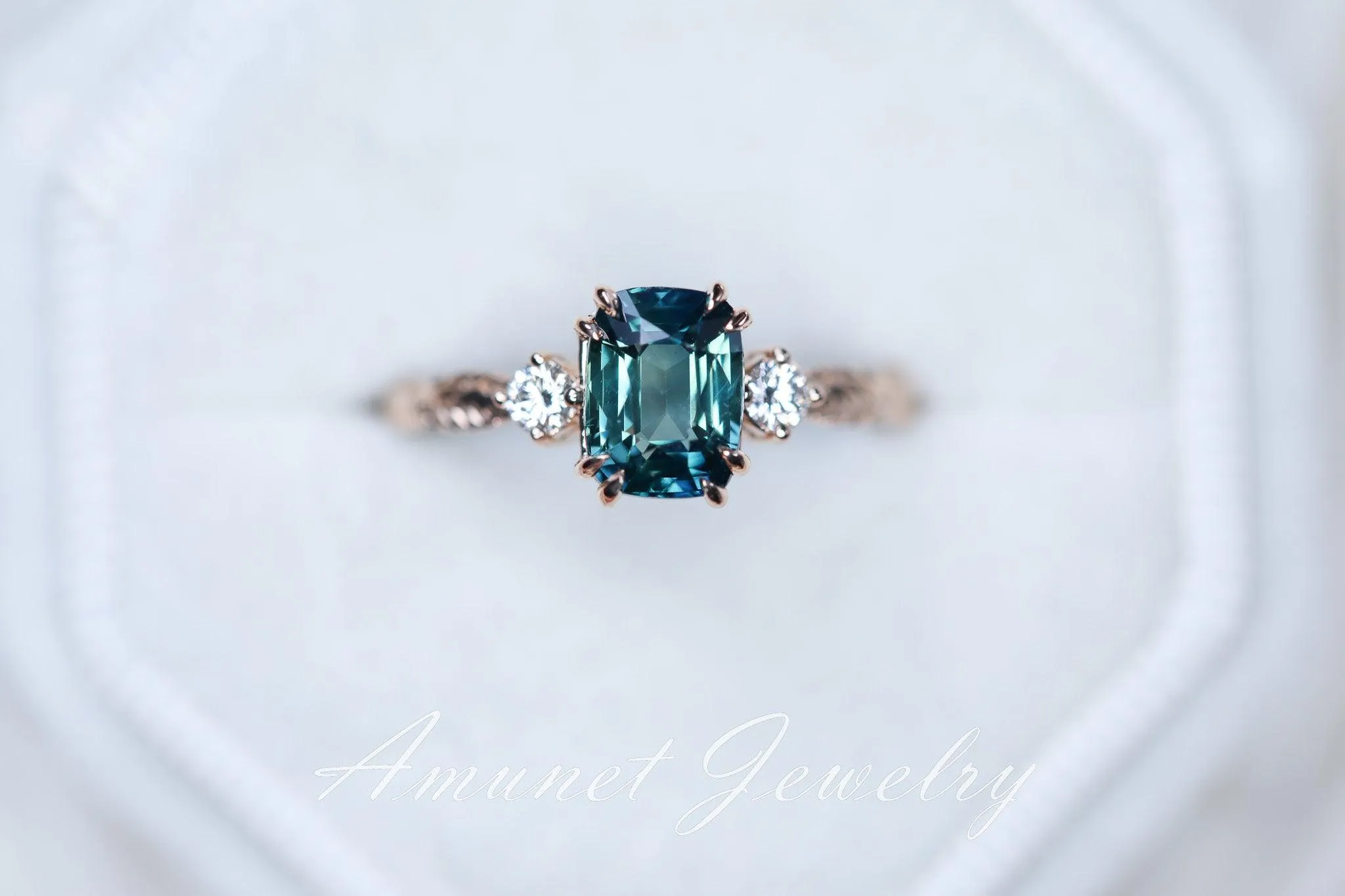 Teal Sapphire ring,blue green sapphire engagement ring, unique ring, Madagascar sapphire ring.
