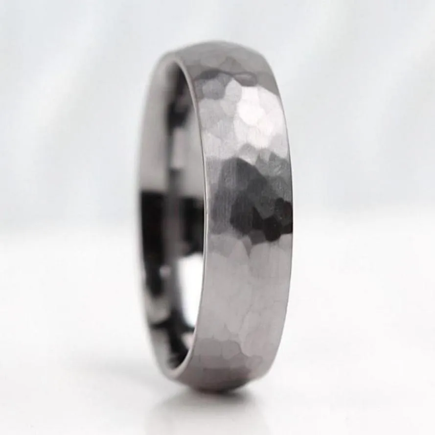 The Asgard - Hammered Tantalum Wedding Ring Band, Free engraving (5 to 6mm)