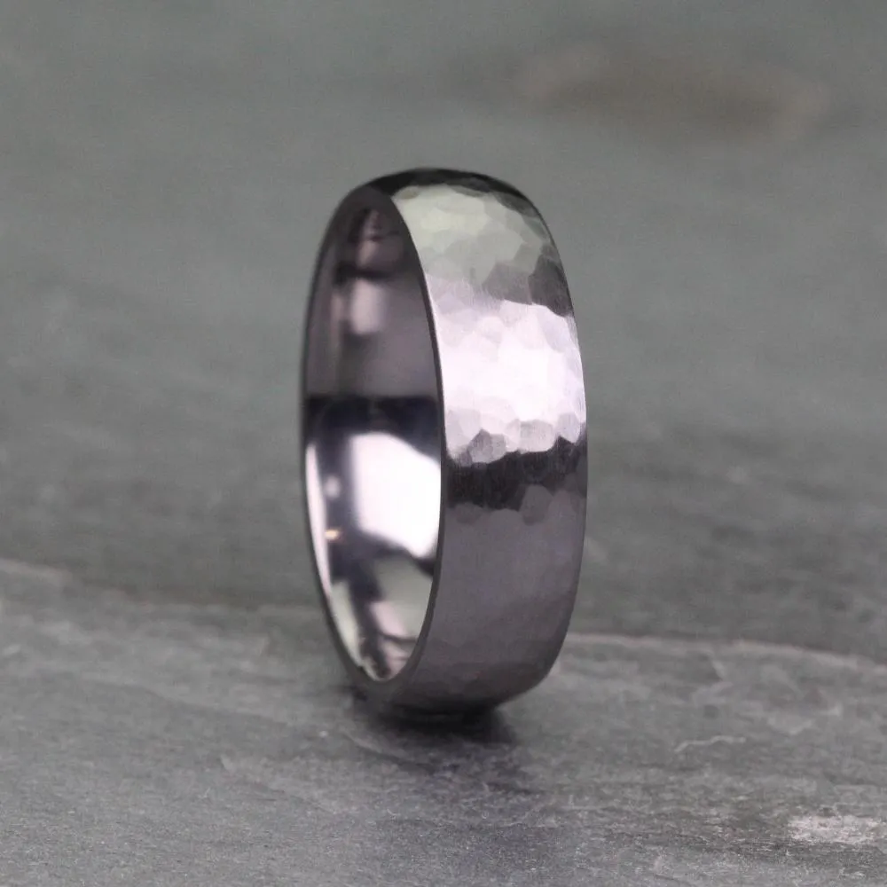 The Asgard - Hammered Tantalum Wedding Ring Band, Free engraving (5 to 6mm)