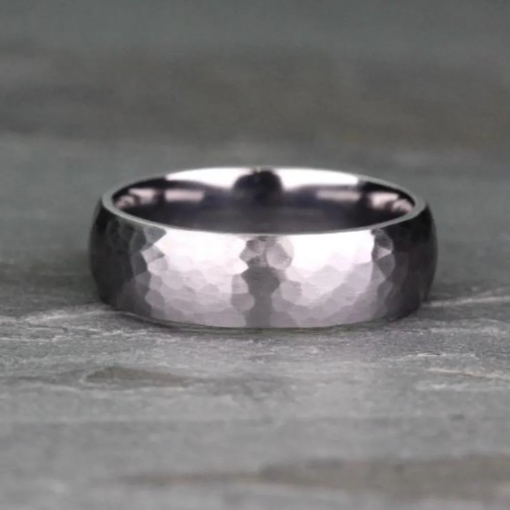 The Asgard - Hammered Tantalum Wedding Ring Band, Free engraving (5 to 6mm)