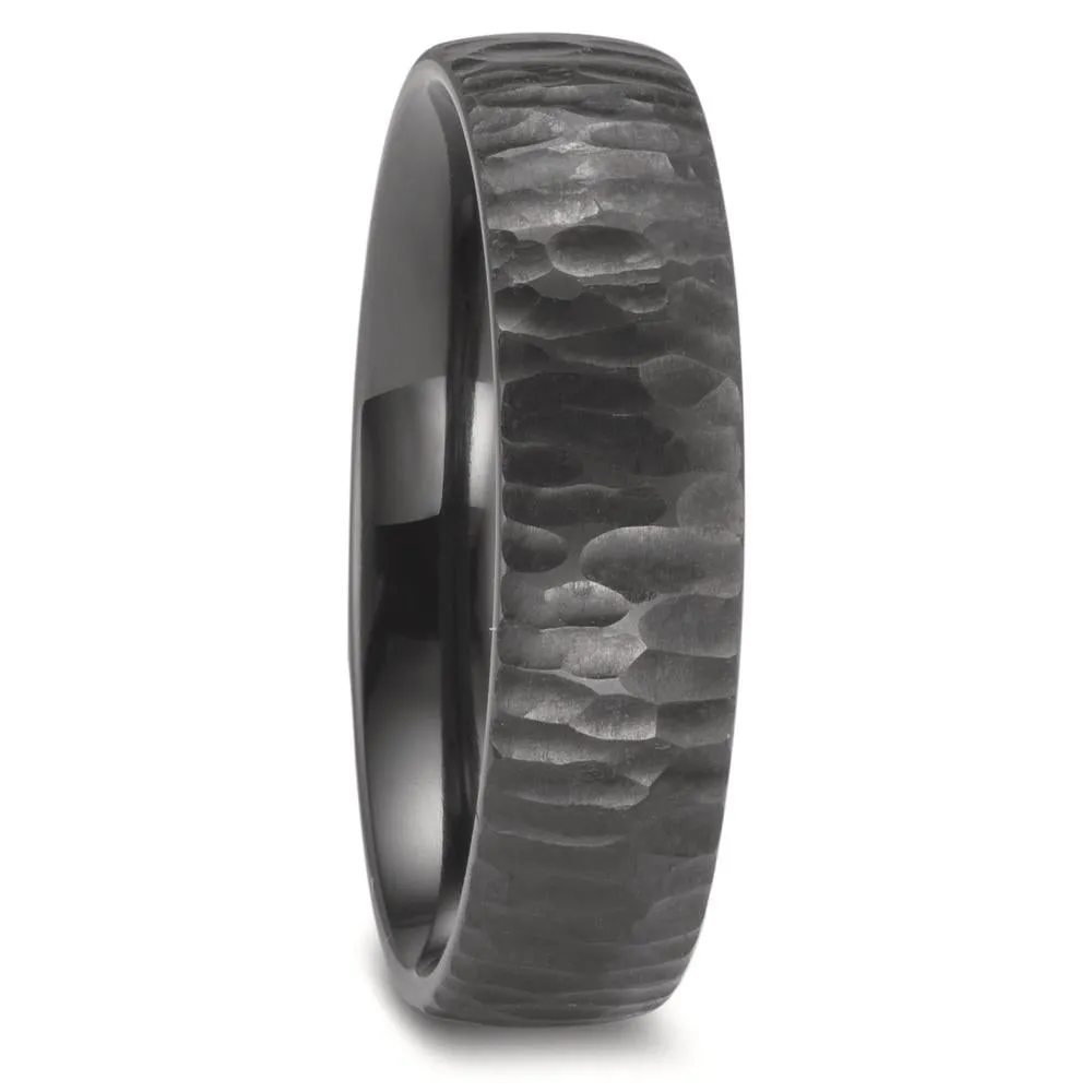 The Meteor Shower - Hammered & Brushed Black Zirconium Wedding Ring  Band 6mm or 7mm