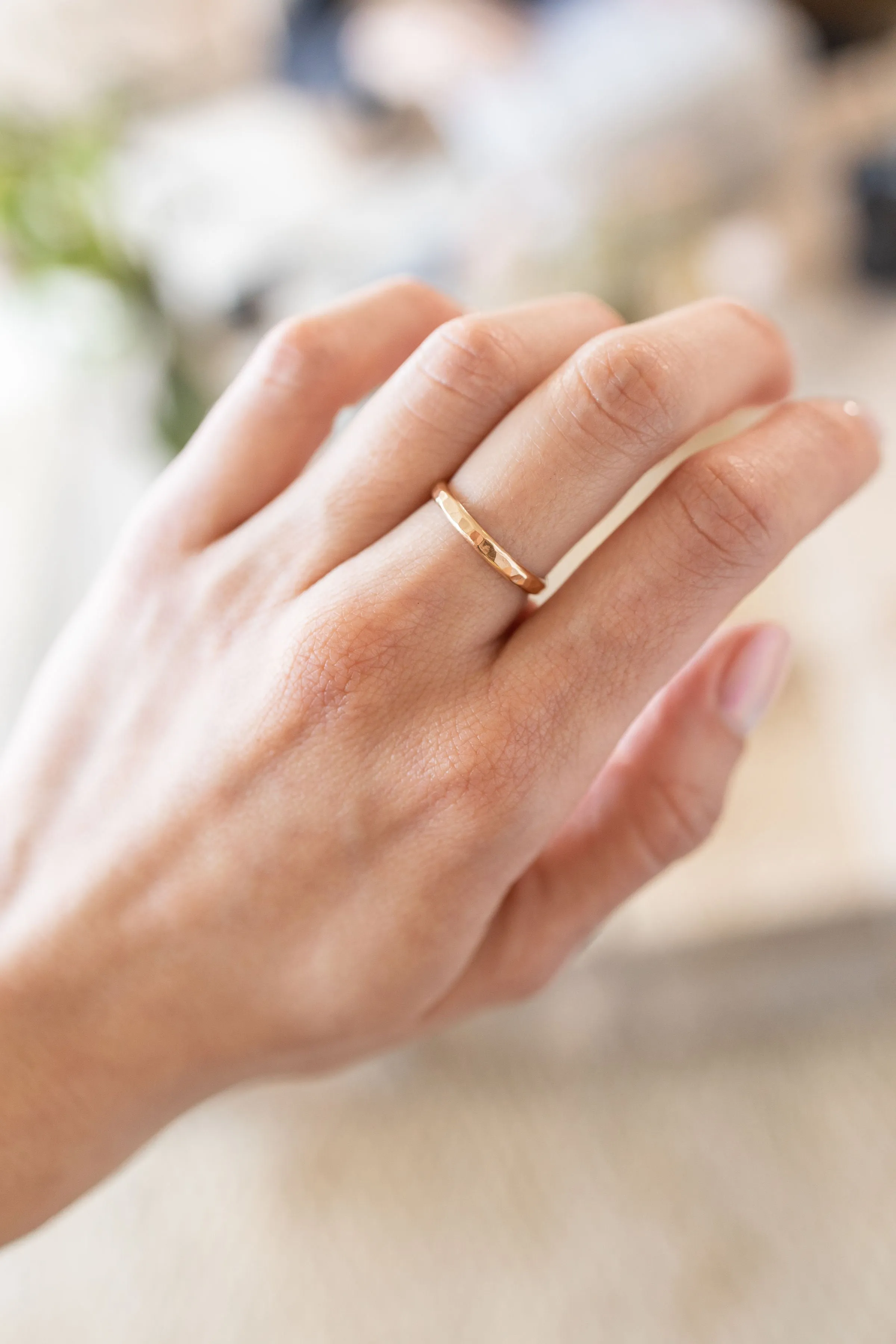 Thick Hammered Stacking Ring in Gold