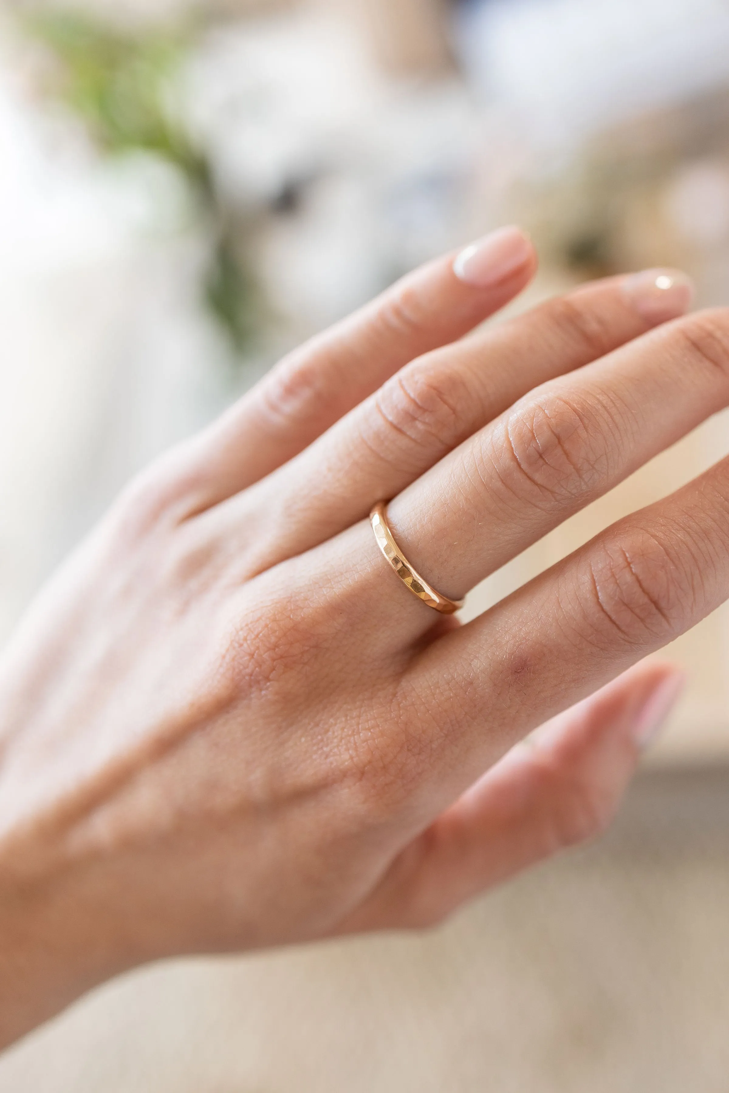 Thick Hammered Stacking Ring in Gold