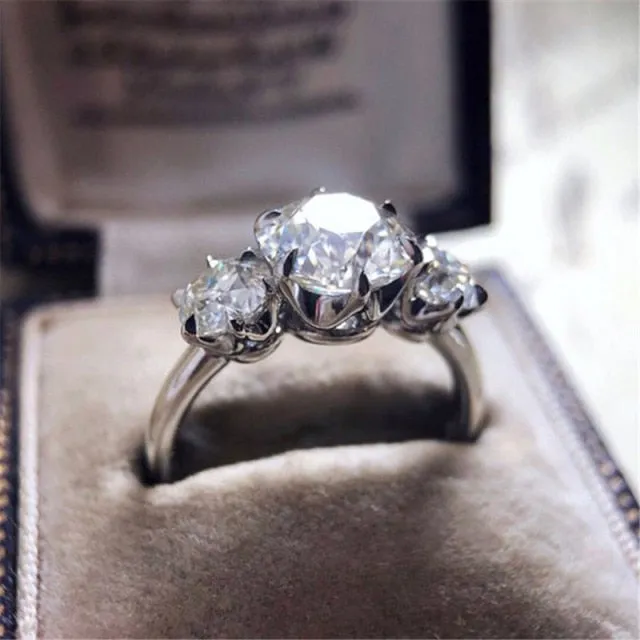 Three Gemstones Ring 925 Sterling silver Wedding for Women Jewelry