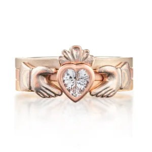 Three Part Claddagh Ring Set with Mokume