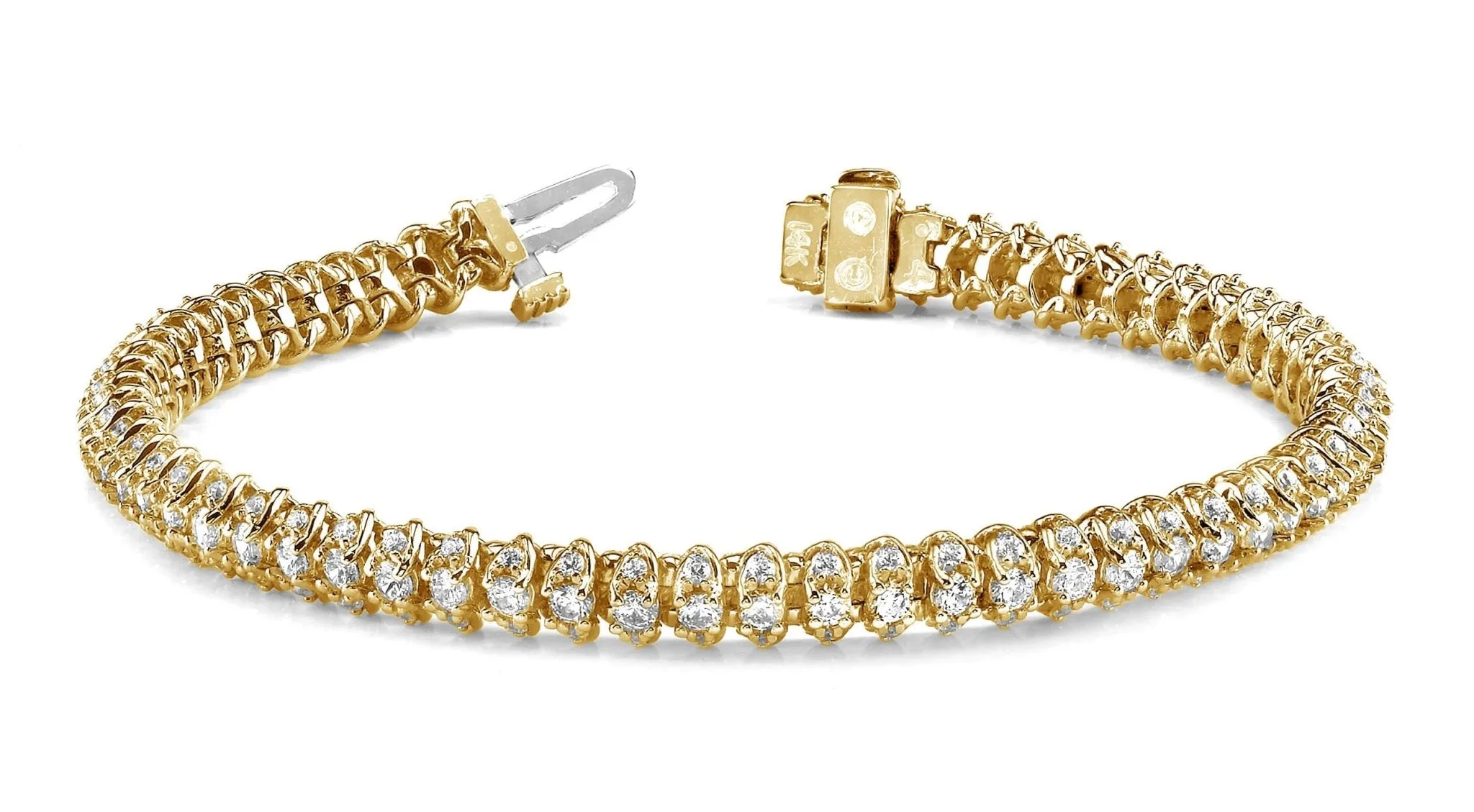 Three Row Diamond Scoop Link Diamond Bracelet with 3.16 ct.(finished) 1.25mm, 2mm