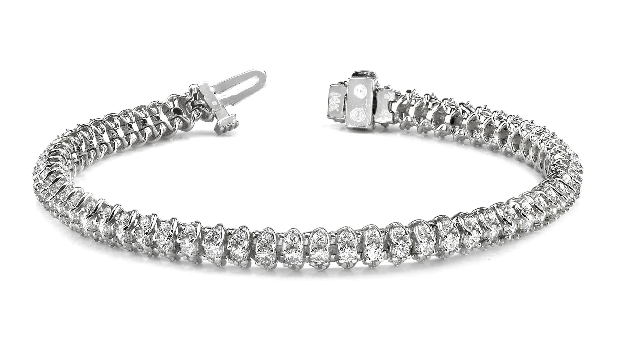 Three Row Diamond Scoop Link Diamond Bracelet with 3.16 ct.(finished) 1.25mm, 2mm