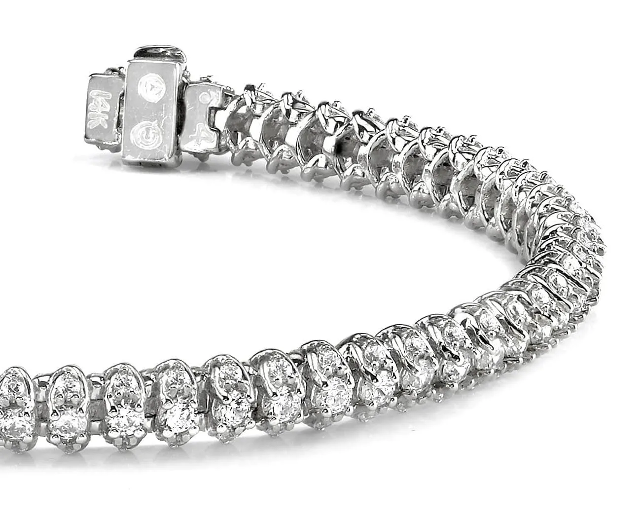 Three Row Diamond Scoop Link Diamond Bracelet with 3.16 ct.(finished) 1.25mm, 2mm