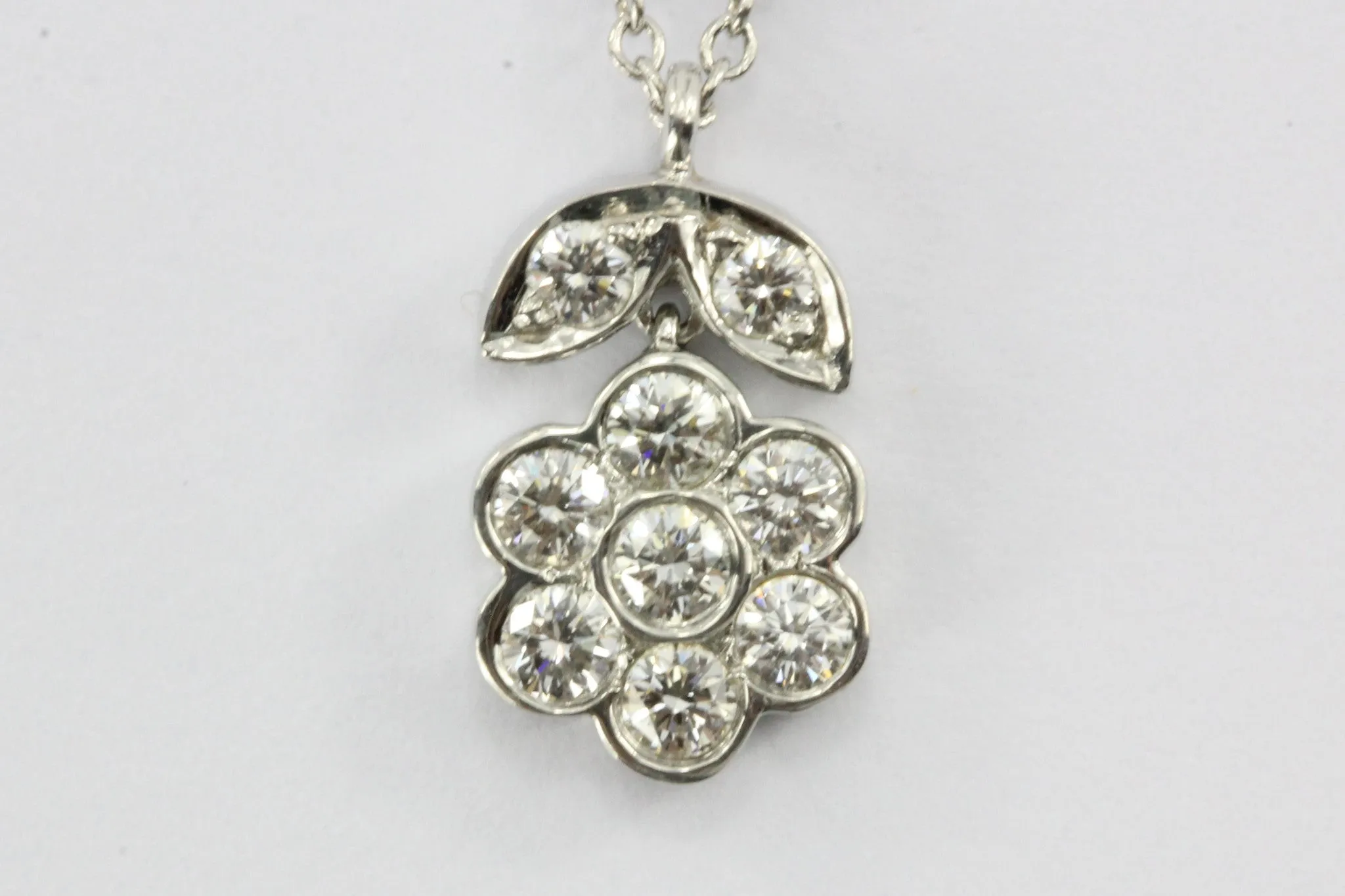 Tiffany & Co Platinum & Diamond Flower Blossom Pendant Necklace .26 CTW