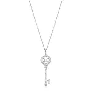 Tiffany & Co. Platinum Diamond 1.5" Rose Key Pendant Necklace - Estate
