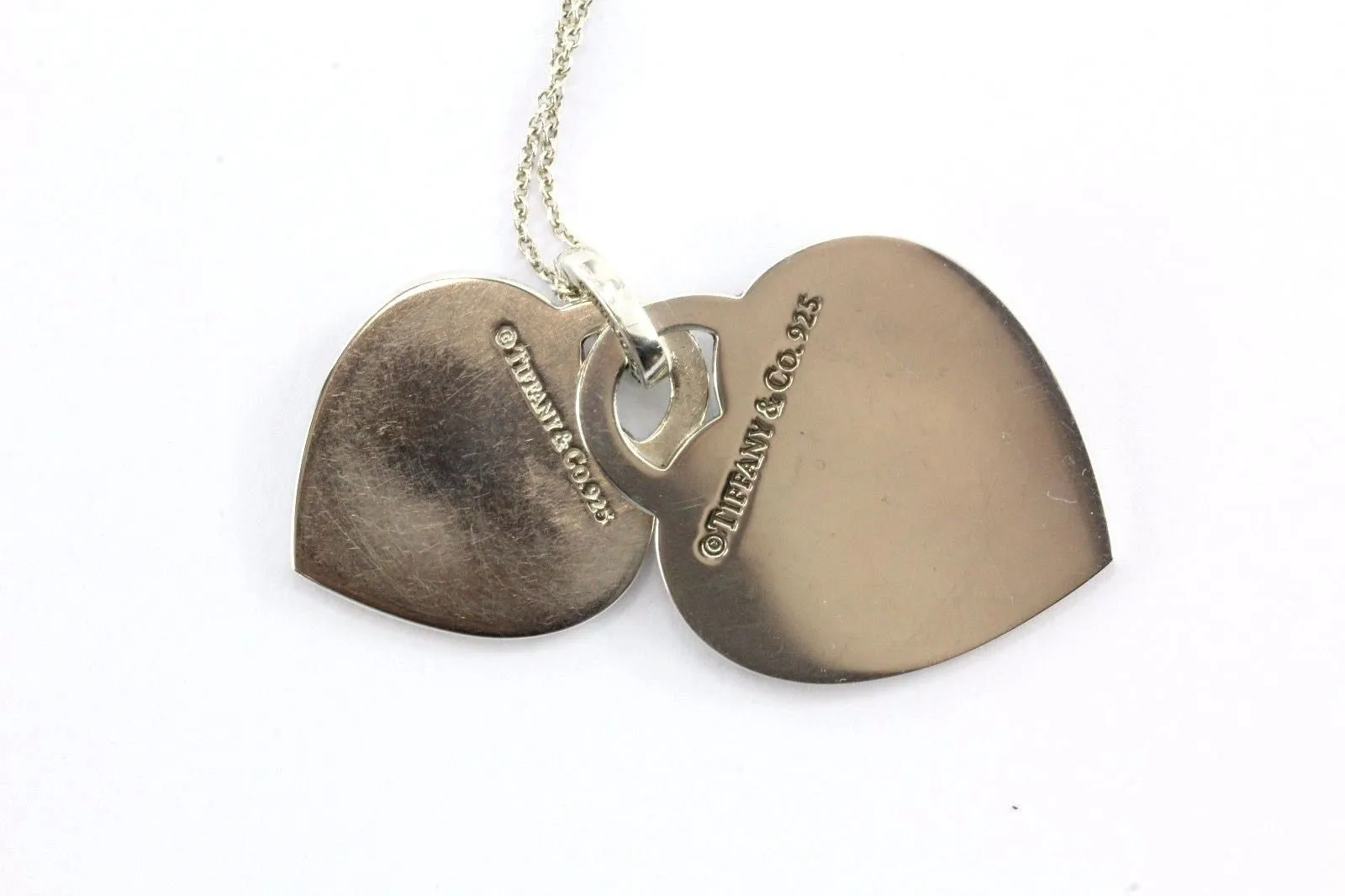 Tiffany & Co Sterling Silver I LOVE YOU LET ME COUNT Double Heart Tag Necklace