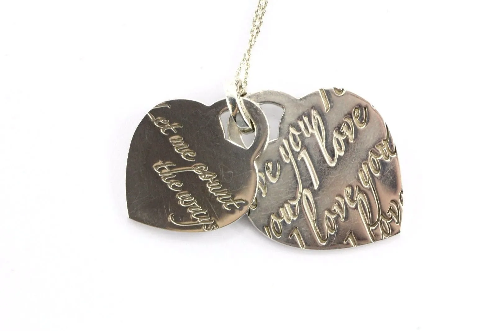 Tiffany & Co Sterling Silver I LOVE YOU LET ME COUNT Double Heart Tag Necklace